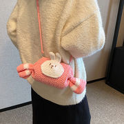 ピンク キャンディーの形 編み物 うさぎバッグ ショルダーバッグ  可愛い  レディースバッグ