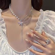 韓国のファッション ダイヤモンド蝶のネックレス パール ネックレス 高級 新作 女性のネックレス