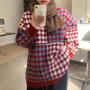 ニットセーター　ニットトップス　千鳥柄　デザイン　レディース　韓国ファッション　秋冬　2colors