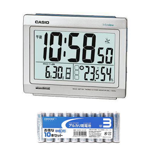 CASIO 電波時計(置き時計)生活環境お知らせ(湿度計温度計)タイプ + アルカリ乾電