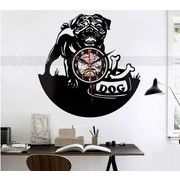 犬柄 ブルドッグ ビニールレコード 壁時計 壁 家の装飾 パグ pug LEDサイレントウォールクロック
