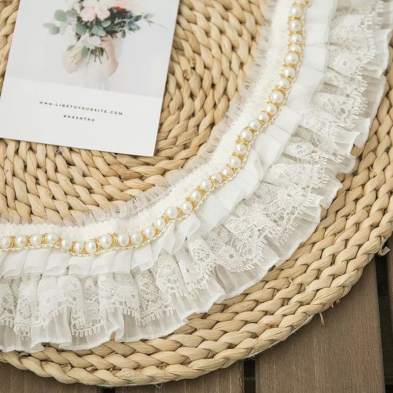 レースシフォン　ギャザー　フリル　生地　飾りハンドメイド　裁縫素材　リボン手芸材料  DIY素材　