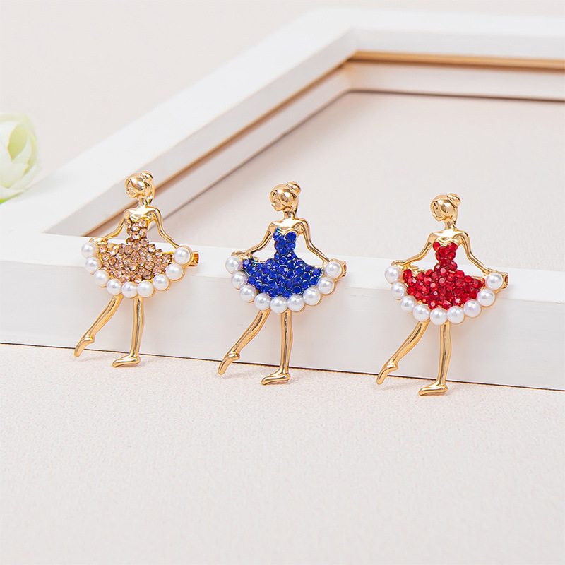 全3色 韓国のファッションダイヤモンドパールバレエダンスガールブローチピンアクセサリー 女性コサージュ