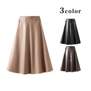 ★全3色★　PUロングスカート　Aラインロングスカート　フレアスカート　韓国ファッション