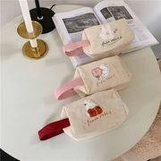 かわいい刺繍花うさぎのバッグ 化粧品バッグ 収納袋 ポータブル 旅行用バッグ うさぎハンドバッグ