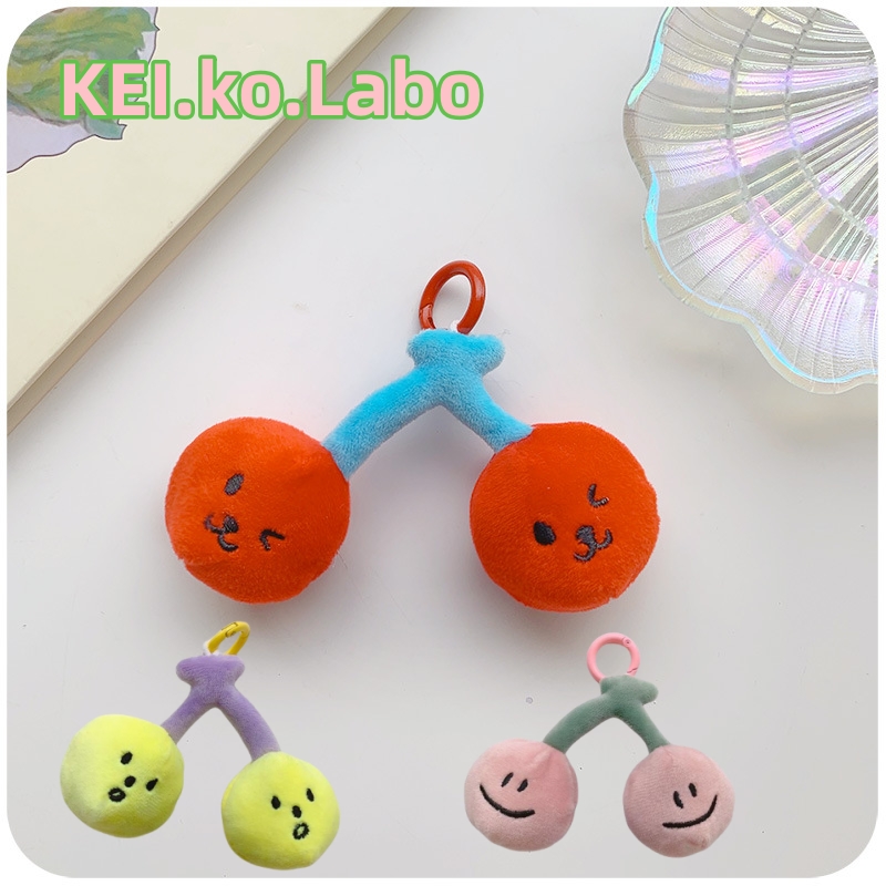 3色 チェリーキーホルダー さくらんぼのぬいぐるみ キーチェーン