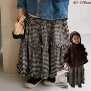 ★Girls★　子供服　80~140cm　可愛いチェック＆リブ　ティアードスカート　韓国キッズファッション