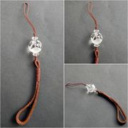 茶　革ひもストラップ　四神　玄武　水晶　18mm