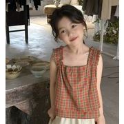 2024  韓国風子供服  チェック柄   シャツ   ブラウス  トップス  キャミソール