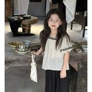 2024  韓国風子供服  透かしシャツ  シャツ   ブラウス  トップス  刺繍   花柄