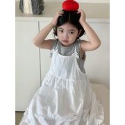 2024 ins 韓国風子供服  ベビー服 エプロンワンピース  ホワイト  リボン