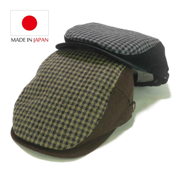 　日本製サイドベロアスモールグリッドハンチング　ヤング帽子