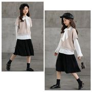 韓国子供服 セットアップ 女の子 3点セット フォーマル シャツ+ベスト+スカート シャツブラウス 白