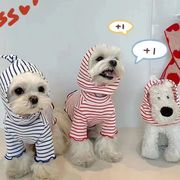 【2024春新作】 犬服 ペット服 Tシャツ ドッグウェア 犬猫兼用 ワンちゃん用 ボーダー柄 フード付