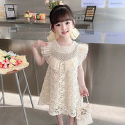 子供服 新作 無袖 ワンピースお姫様ドレス スカラップ 裾フリル 可愛い 韓国風  デザイン感 写真色