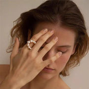 2024AW新品早割 真珠の指輪 リング 人差し指の指輪 開口の指輪 三日月 気質 ギャザリング 洗練された
