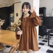 春と秋の新型韓国版女装長袖ワンピース女性のゆるい中長タイプのボトムスカート