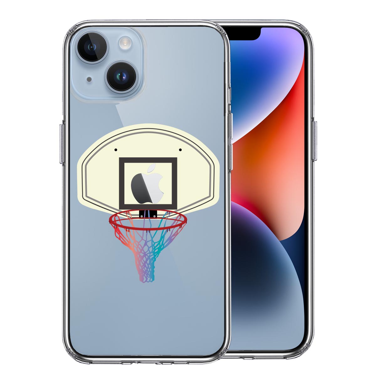 iPhone 14 Plus 側面ソフト 背面ハード ハイブリッド クリア ケース バスケットボール ゴール