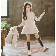 韓国子供服 セットアップ 女の子 冬服 長袖 コート+ワンピース 厚くする ラシャ 2点セット キッズ