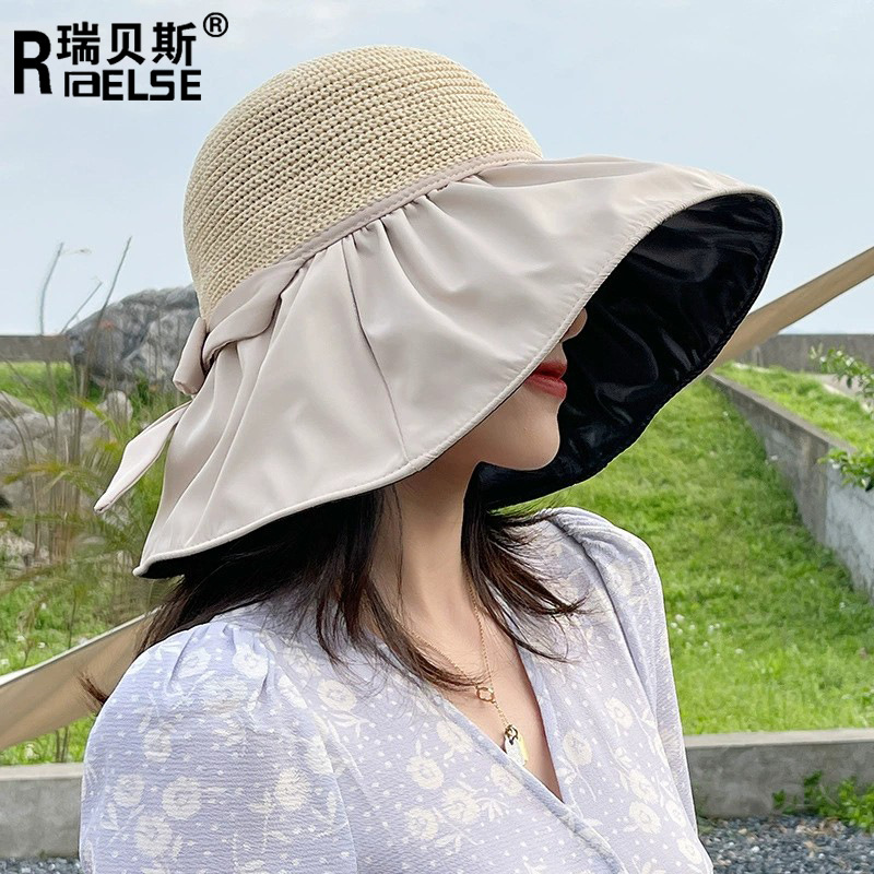 夏の透かし麦わら帽子紫外線大ひさしで顔を隠す日焼け止め太陽漁師帽子