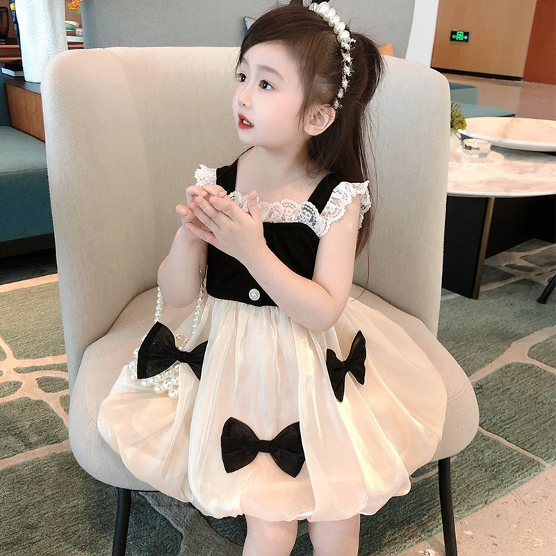 ガールズスカート 夏の新スタイル 韓国の子供服 かわいいプリンセスドレス ボウドレス