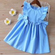 夏の新作スタイル、韓国のガールズドレス、純綿、プリーツスカート、ボウベストスカート