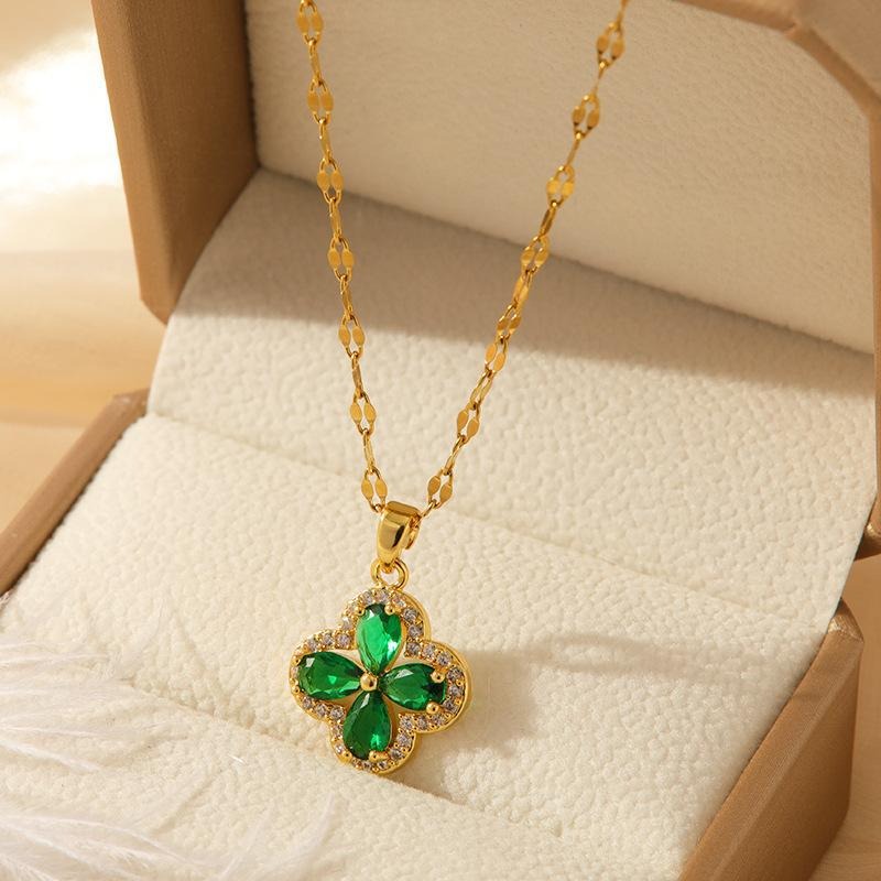 2色 エメラルドグリーン クローバーネックレス ファッション ライン