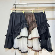 ロングスカート　フリルチュールスカート　異素材　レディース　INS　韓国ファッション　春夏　4colors