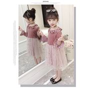 2018 韓国子供服 夏着 子供服 女の子 ワンピース 可愛いスタイル レーススカート 長袖 花柄