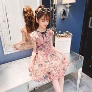 子供服 ワンピース ピンク 160 韓国子ども服 キッズ 女の子 夏服 花柄ワンピース シフォン