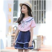 韓国子供服 ２点セット tシャツ+スカート 夏 半袖 プリント セットアップ ゆったり 薄手 リゾート 女の子