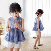 韓国子供服 セットアップ トップス+半ズボン 夏 ノースリーブ 半ズボン 切り替え 薄手 ギャザータック