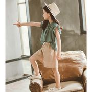 韓国子供服 ２点セット シャツ+半ズボン カジュアル ナチュラル パンツ 夏 ノースリーブ 薄手