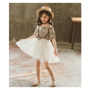 子供服　女の子　ワンピース 薄手　夏秋　チェック柄　オシャレ　半袖　膝上丈　お嬢様　カワイイ