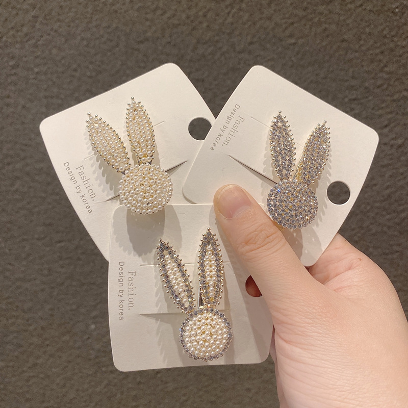 パール ラインストーン ウサギ  ヘアクリップ 髪飾り 髪留め  くちばしクリップ ヘアアクセサリー