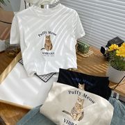 トップス　Tシャツ　デザイン　レディース　猫柄　ネコ　韓国ファッション　ゆったり
