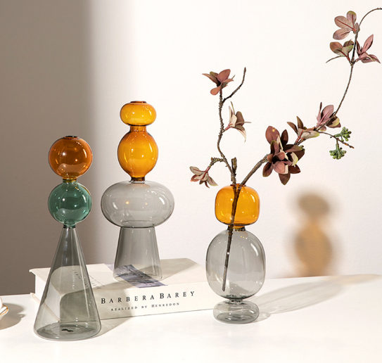 バイカラーガラス花瓶 おしゃれ 北欧 フラワーベース   かわいい 花器 ガラス瓶   ギフト プレゼント