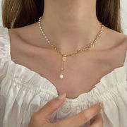 真珠のネックレス 金色の鎖骨チェーン 韓国のファッションアクセサリー