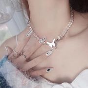 韓国の人気バタフライネックレスデザイン透明ビーズパンクスタイルチョーカー鎖骨チェーン