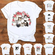 全15色 oversized 半袖 猫柄 プリント Tシャツ レディースアパレル 白い 猫トップス 夏服  猫の雑貨 S-3XL