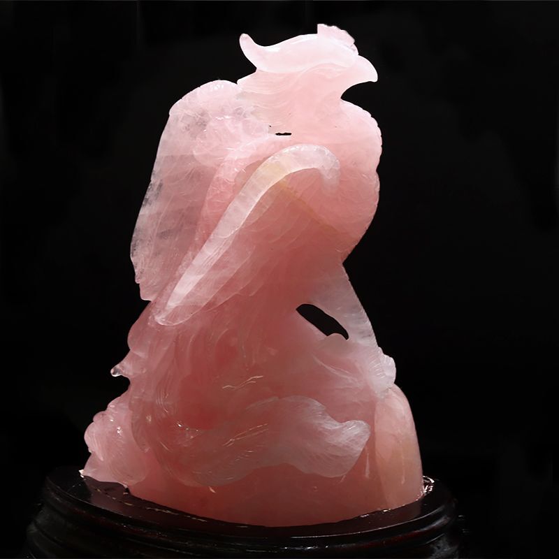 置物 ローズクォーツ 鳳凰 ブラジル産 台付き クォーツ