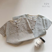 子供服　90~130cm　キッズTシャツ　チェックシャツ　男女兼用　韓国キッズ服