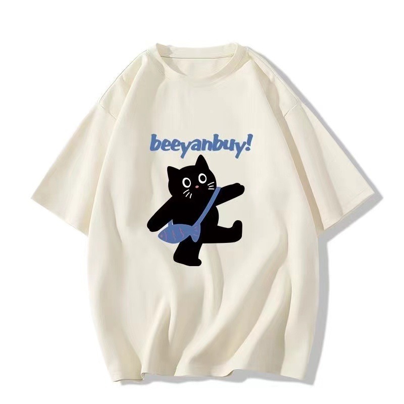 LUV IS TRUE★韓国★人気★DN 2D CAT TEE ネコ半袖Tシャツ 3色 3色 かわいい黒猫 猫柄半袖 Oversize ゆるい Tシャツ 半袖 夏服