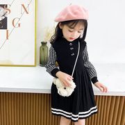 韓国子供服 ニットワンピース セーター ニット 秋冬 女の子 プリーツスカート ロング丈 チェック柄