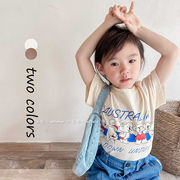 2024年韓国の子供服、プリント半袖Tシャツガールズボーイズ、クマのパターン