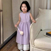 子供服　80~140cm　パープルキッズワンピース　ノースリーブ　韓国キッズ服
