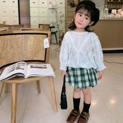 秋新作　子供ブラウス　女の子　シャツ　韓国子供服　可愛い　ゆったり　刺繍風　ホワイト　カジュアル