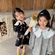 子供服　ワンピース　丸襟　秋　女の子　可愛い　クマ柄　韓国風　長袖　ゆったり