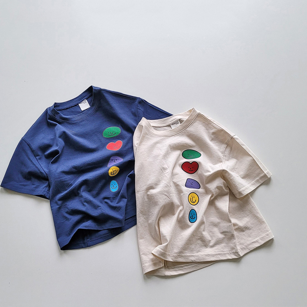 2024夏新作　子供服　クルーネック　半袖Tシャツ　笑顔　カジュアル　男女兼用　トップス　柔らか　可愛い