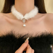 2色 スノーフレークパールネックレス ぬいぐるみ チョーカー 秋冬のアクセサリー 女性のネックレス
